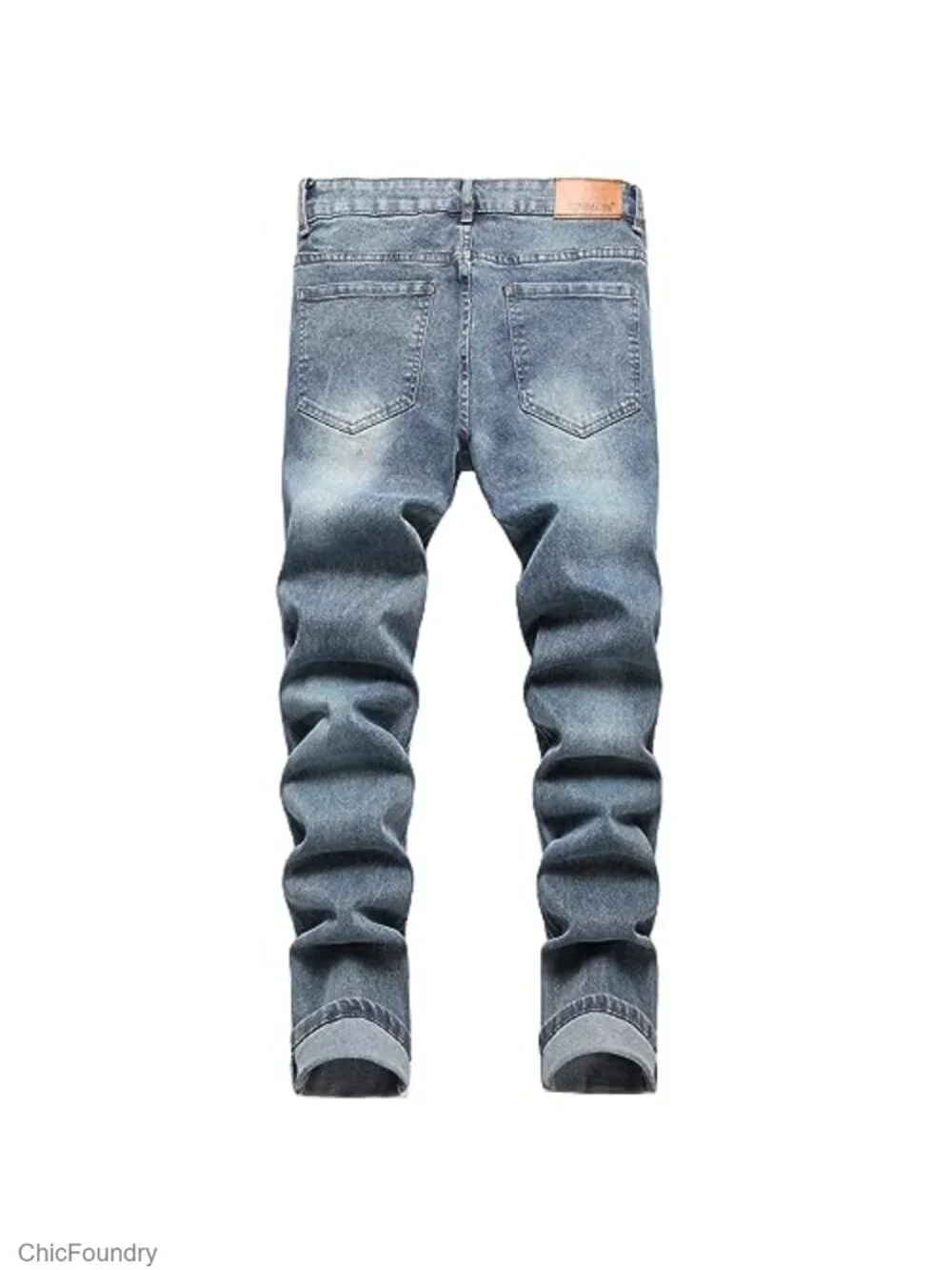 Men's Slim Fit Stretch Jeans - Straight Leg Cargo Denim Pants - Distressed